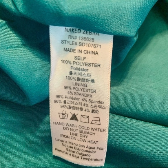 NWT Mini Dress Small Naked Zebra Green Teal Shirt Dress Keyhole Long Sleeved NEW - Picture 13 of 16